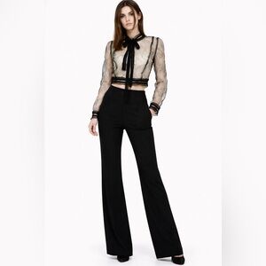 Beulah Lace Crop Blouse Black & Ivory Sheer Victorian Tie Neck Size M